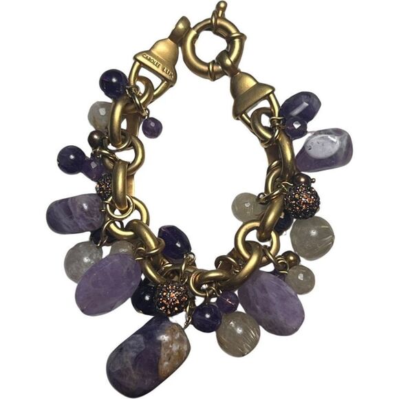Carolee Lux Chunky Dangle Amethyst Brushed Gold Tone Bracelet - Picture 9 of 9